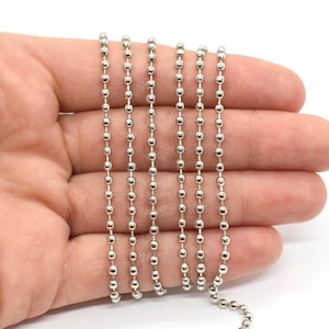 Cadena de bolas rodiada de 2 mm (por pie). Cadena plateada para bisutería, cadena decorativa de latón rodiado.