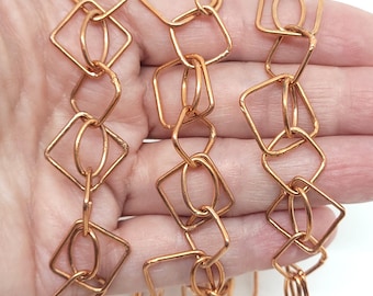 Copper Intertwined Diamond and Oval Chain 8mm x 13mm Sold Per Foot  - Large Copper Chain for Jewelry Making, Bulk Jewelry Supplies