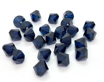 Dark Indigo Preciosa Czech Crystal Bicone Beads, 4mm Bicone Beads for Jewelry Making, 24 Pieces
