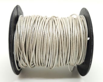 Greek Round Leather Cord, Metallic Pearl, 0.5mm, 2.0mm, Metallic Light Silver Grey, Unfinished Genuine  Leather Cord for Jewelry, 1 ft