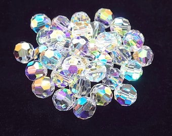 Cuentas redondas de cristal checo Crystal AB Preciosa, 4 mm, 6 mm y 8 mm, transparentes, 12-24 unidades. Venta al por mayor para joyería.