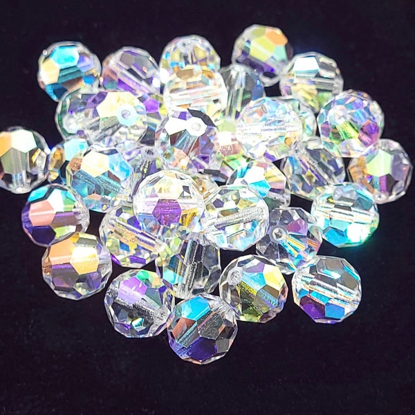 Crystal AB Preciosa Czech Crystal Round Beads,4mm, 6mm, 10mm, Clear AB Round Crystal Beads, 6-24 Pieces, Wholesale Beads for Jewelry Making