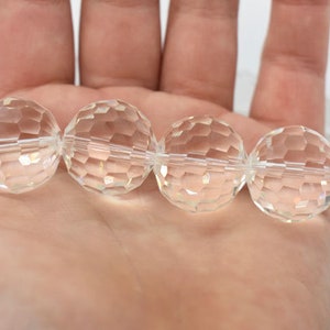 Clear Disco Cut Faceted Round Chinese Crystal Glass Beads - 20mm, 18 beads/strand - Large Crystal Glass Beads for Jewelry Making, Bulk Beads