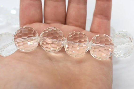 Clear Disco Cut Faceted Round Chinese Crystal Glass Beads - 20mm, 18  beads/strand - Large Crystal Glass Beads for Jewelry Making, Bulk Beads