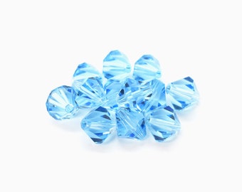 Cuentas bicónicas de cristal checo Preciosa de aguamarina (4 mm, 6 mm y 8 mm). Auténticas cuentas bicónicas pequeñas de cristal Preciosa compatibles con Swarovski 5301/5328.