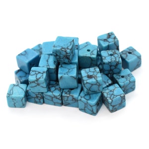 Howlite Turquoise (Dyed) A Grade Cube Gemstone Beads - 6mm (32 pcs, 8 inch strand turquoise howlite marble look,semi precious stone Cubes
