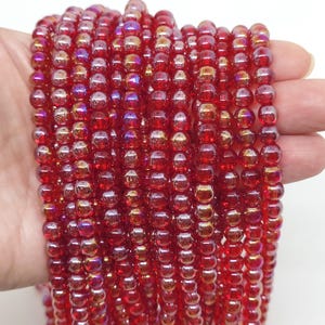 Smooth Round Red AB Glass Beads, Red Beads with Rainbow Finish, 4mm, 6mm, 8mm, 10mm, Light Siam AB, Christmas Beads, 12 inch strands, BB