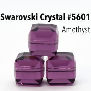 Amethyst 5601 - Purple Swarovski Crystal Cube Beads for Birthstone Jewelry 4mm, 6mm, 8mm Dark Purple Jewelry Supplies, Wholesale Beads