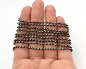 Gunmetal Plated Ball Chain - 2mm, Sold by the Foot - Dark Gray Metallic Chain for Jewelry Making, Beaded Chain, Bulk Jewelry Chain