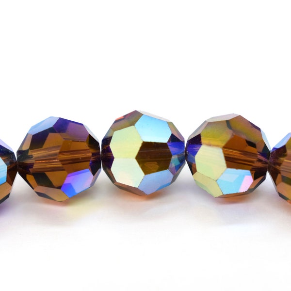 Smoked Topaz AB2x 5000 Swarovski Crystal Round Beads 6mm 8mm 10mm, Fall Colored Brown Crystal Beads,Faceted Rainbow Swarovski,Brown Rainbow