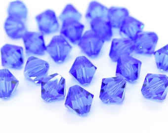 Cuentas bicono checas de cristal de zafiro Preciosa, 3 mm, 4 mm, 6 mm y 8 mm. Auténticas cuentas Preciosa compatibles con cristales Swarovski 5301/5328.