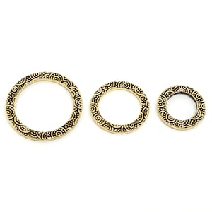 TierraCast Spiral Rings, Antique Gold Plated Pewter, Gold Plated Round Links, Gold Plated Connectors, 5/8 in, 3/4 in, 1 Ring
