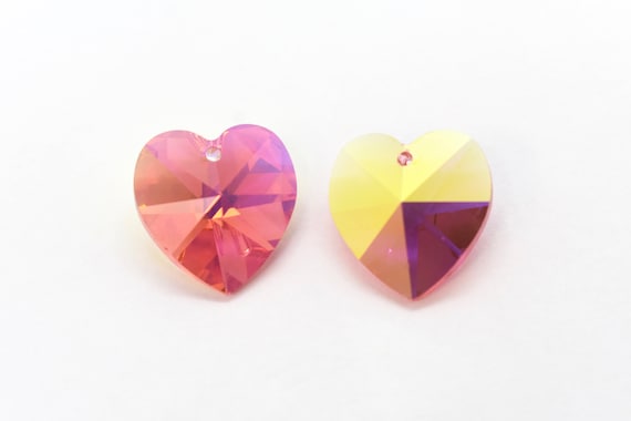 Padparadscha AB Swarovski Crystal Faceted Heart Pendant (6202) 10.3x10mm,14.4x14mm, 1 Pc. Coral Pink Crystal Beads to Make Jewelry With