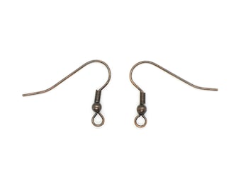 Antique Copper Plated French Hook Ear Wires with Bead & Coil 20 Pcs.Copper Earring Findings for Earrings,Antique Copper Wholesale Ear Wires