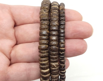 Dark Wood Heishi Beads, 5mm or 8mm Rondelle Style Wood beads for Jewelry Making, 16 inch Strand