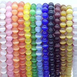 Fiber Optic Glass (Cat&#39;s Eye) Smooth Round Beads,4mm,6mm 8mm,Cat&#39;s Eye Black,Brown,Light Gray,Pink,Orange,Lt. and Dark Green, Colorful Beads