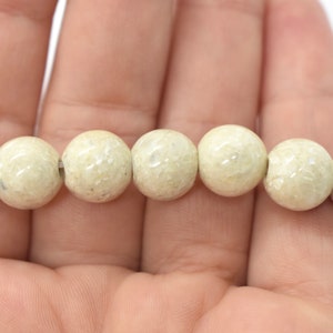 Riverstone Big Hole Round 8mm(2mm Hole) 10mm (3mm hole) Beads Natural A Grade Gemstone Beads,  Beige/White Gemstone Beads, Wholesale Beads