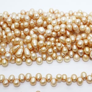 Freshwater Pearls Top Drilled Teardrop, Beige Champagne 7x8mm (86 pcs/strand),A Grade For Jewelry Making, Fresh Water Pearls for Bracelets