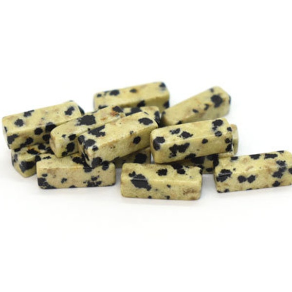 Dalmatian Jasper(Natural)Four Sided Tube Gemstone Beads,4mm x 13mm,Spotted Tube Beads for Jewelry Making,Beige Black Wholesale Beads,15 Pcs.