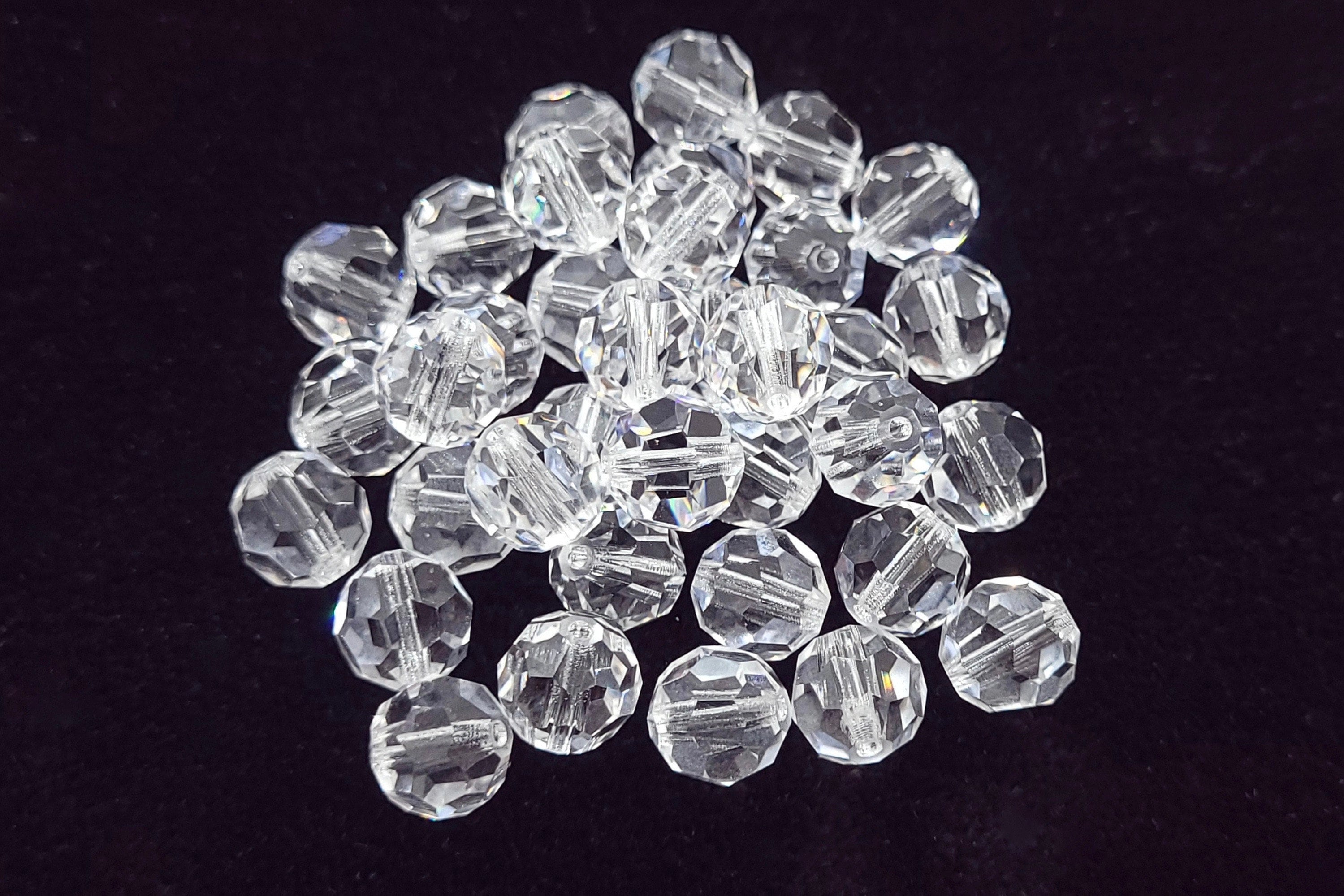 10 Beads - 8mm Faceted Clear White Glass Round Crystal Beads, Clear Glass  Crystal, Clear Round Beads, Clear White Crystal Beads