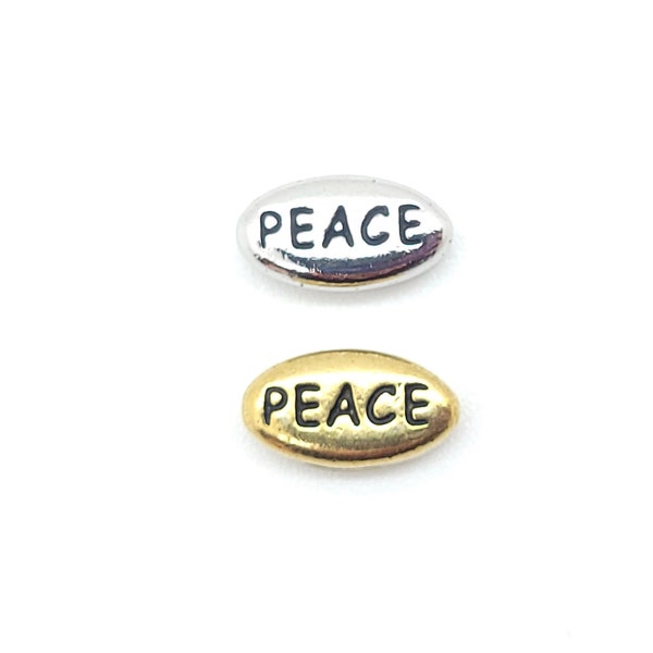 TierraCast "Peace" Oval Beads, Antique White Bronze or Antique Gold Plated Pewter Beads, 11mm x 6mm, Peace Word Beads, 1 Bead