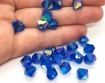 Cuentas bicono de cristal checo Preciosa AB Capri Blue, 3 mm, 24 unidades, azul oscuro, auténticas cuentas de cristal Preciosa compatibles con Swarovski 5301/5328