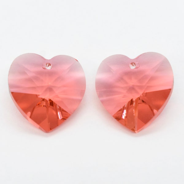 Padparadscha Swarovski Crystal Faceted Heart Pendant(6202)10.3x10mm,14.4x14mm,1 Pc. Coral Pink Heart Beads for Jewelry Making,Jewelry Supply