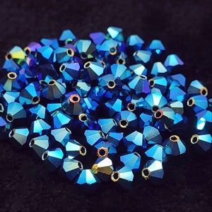 Jet AB2X Preciosa Czech Crystal Bicone Beads, Blue Green Iridescent Bicone Beads, 3mm, 4mm Bicones for Jewelry, Compatible With Swarovski