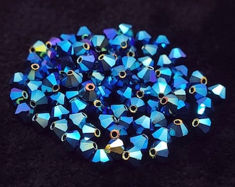 Cuentas bicono de cristal checo Jet AB2X Preciosa, iridiscentes en azul y verde, de 3 mm y 4 mm para joyería, compatibles con Swarovski.