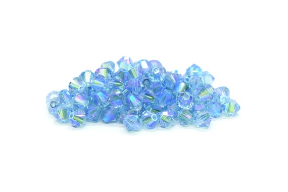 100pcs Blue Metallic Iridescent SHIMMER 4mm Bicone Crystals Bead DIY Craft 