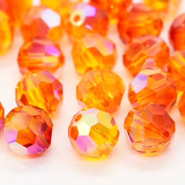 Fire Opal AB 5000 Swarovski Crystal Red Yellow Orange Round Beads 8mm, Wholesale Orange Crystal Beads for Necklaces,Swarovski Crystal Rounds