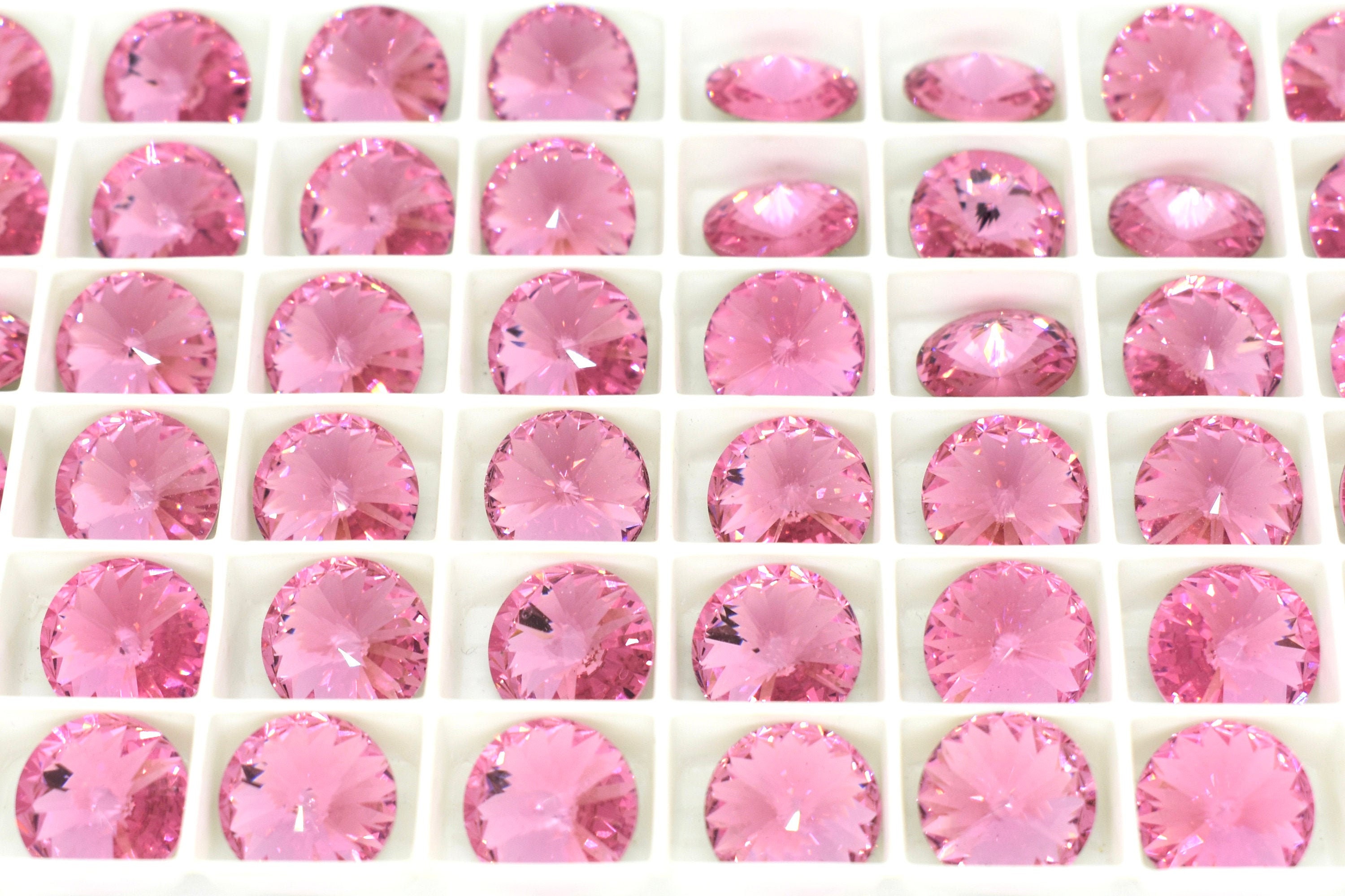 Rose 1122 - Pink Swarovski Crystal Faceted Rivoli ( Foil Back) Rhinestone for Jewelry Making 12mm 14mm Wholesale Rivoli, 1 piece