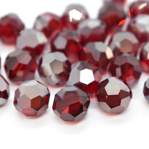 Siam Satin 5000, Dark Red Satin Swarovski Crystal Round Beads 4mm, Cute Dark Red Swarovski Crystal Round Beads, Red Beads for Christmas