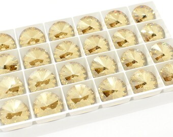Crystal Golden Shadow 1122, 14mm,Swarovski Crystal Faceted Rivoli Rhinestone foiled,1 Pc,Golden Beige Crystal Rivoli, Iridescent