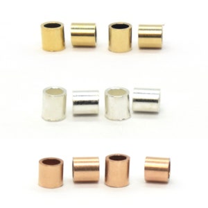 Perles à écraser - Argent massif 14 carats, or rose 14 carats, 2 x 2 mm, 10 pièces, Tubes à sertir pour la fabrication de bijoux, Accessoires pour bijoux