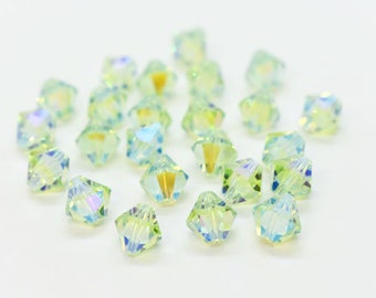 Chrysolite AB2X Preciosa Czech Crystal Bicone Beads, Green Iridescent Bicone Beads for Jewelry Making, 6mm, 18 Pieces, Wholesale Beads