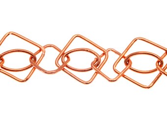 Copper Intertwined Diamond and Oval Chain 8mm x 13mm - 1 Foot Increments - Large Copper Chain for Jewelry Making, Bulk Jewelry Supplies