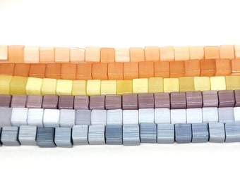 Fiber Optic Cat's Eye 4mm Cube Beads, Dark Gray, Light or Dark Orange, 4mm Cube Beads