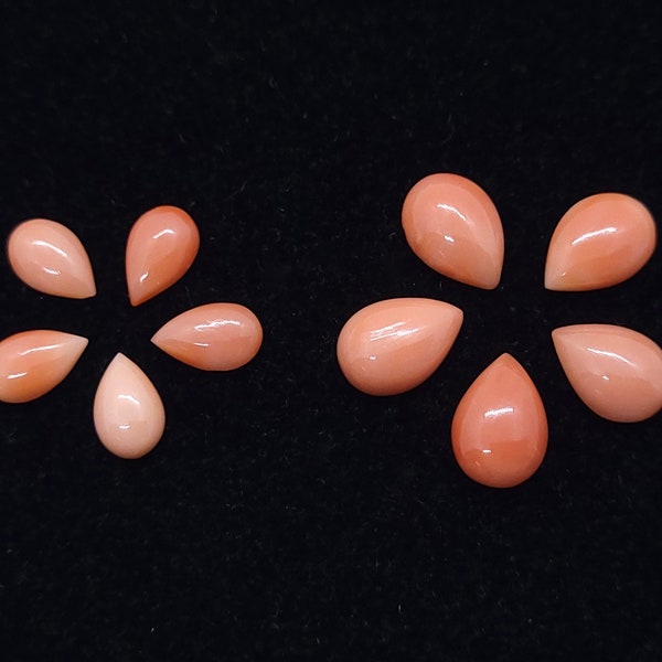 Coral (Natural) Teardrop Cabochons, A Grade Shell & Coral Flat Back Cabochons for Jewelry Making, Pink, Orange Cabochons, 7mm x 10mm,1 Piece