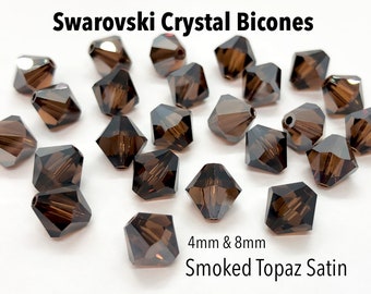 Smoked Topaz Satin 5301/5328 Brown Vintage Look Swarovski Crystal Bicone Beads for Jewelry Making 4mm 8mm Crystal Beads to Make Jewelry With