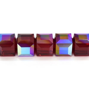 Siam AB 5601 Swarovski Crystal Cube Beads (4mm, 6mm, 8mm) Red Rainbow Swarovski Crystal for Jewelry Making, Jewelry Supplies