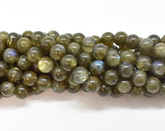 Labradoriet (natuurlijk) A-graad ronde edelsteenkralen 6 mm, 16 inch donkergrijs/groene edelsteenkralen, blauwe flitsende labradoriet groothandelkralen