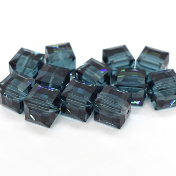 Montana 5601 Swarovski Crystal Cube Beads to Make Jewelry (4mm, 6mm, 8mm, 10mm) Wholesale Teal Blue Crystal Beads, Bulk Swarovski Crystals