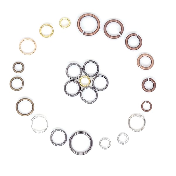 Jump Rings Open, Plated with Silver, Gunmetal, Gold,  Antique Brass, Rhodium, Antique Copper, and Rose Gold, 4mm - 8mm, 18-24 Gauge