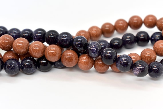 Blue or Brown Goldstone(Man Made)Round Beads,4, 6,8,10,12,14mm(full or half strand)Sparkly Blue & Copper Beads for Jewelry ,Unusual Beads