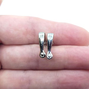 Rhodium Plated Pinch Bail - JBB Findings, Rhodium Plated Brass, 4mm x 15mm, Silver Colored Necklace Pendant Holder, Crystal Holder,  1 Bail