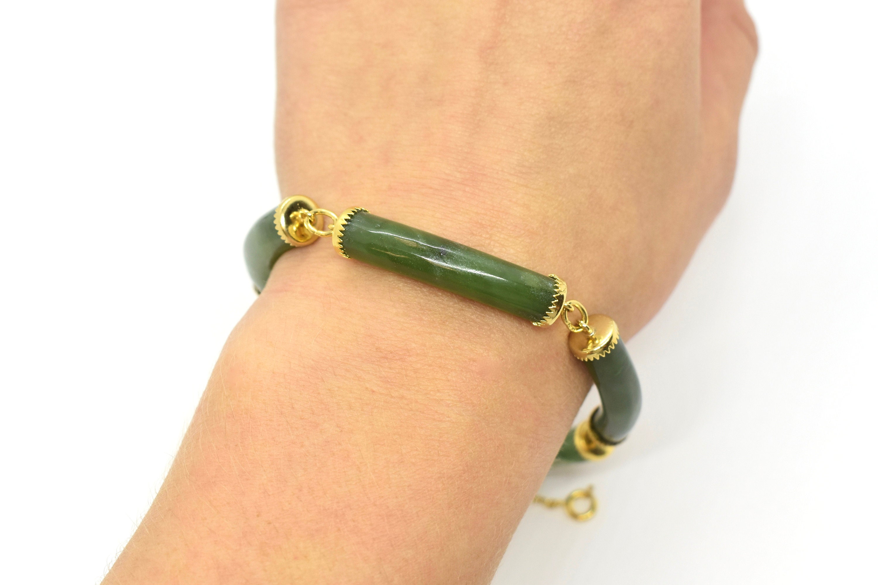 Vintage 14K Gold Link and Green Jade Bohemian Style Stacking Bracelet –  Alpha & Omega Jewelry