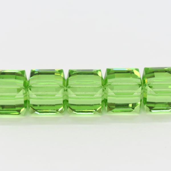 Peridot 5601 Swarovski Crystal Cube Beads for Birthstone Jewelry 4mm, 6mm, 8mm, 10mm Bulk Green Crystal Beads for Jewelry, August Birthstone