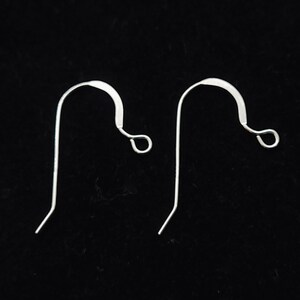 May include: Two silver earring hooks, isolated on a black background.
