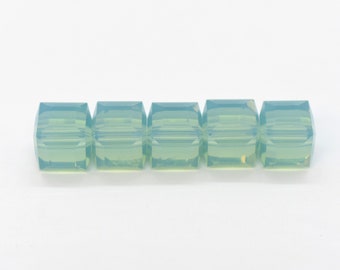 Pacific Opal 5601 Swarovski Crystal Cube Beads for Jewelry Making, 4mm, Wholesale Turquoise Ocean Green Blue Beads, Opal Crystal, 6 pcs
